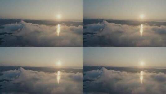 云雾缭绕旭阳东升的澄碧湖景色高清在线视频素材下载