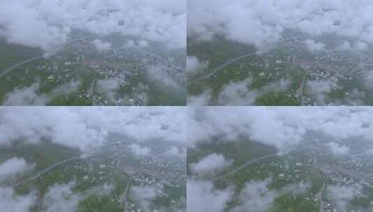 高清航拍四川汉源自然风光云雾缭绕的村庄高清在线视频素材下载