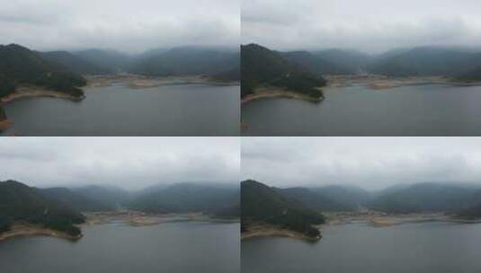 云雾天山间湖泊航拍高清在线视频素材下载