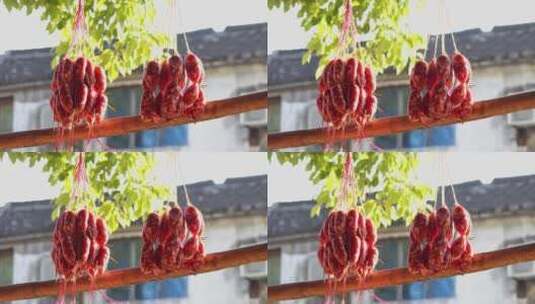 江南农家过冬晒香肠红香肠高清在线视频素材下载
