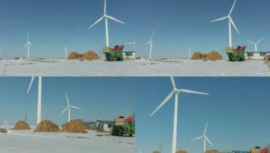 风力发电风车北方冬季田野间高清在线视频素材下载