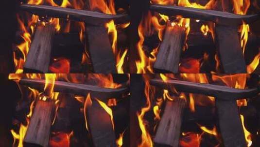森林大火柴火烧火土灶柴火烧火火柴火素材炭高清在线视频素材下载