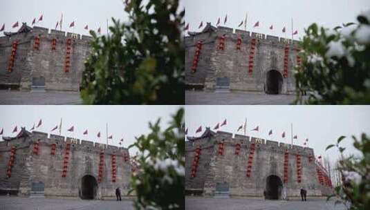 湖北荆州古城春节氛围实拍航拍视频高清在线视频素材下载