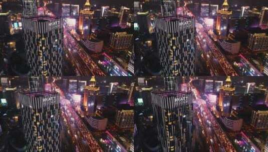 上海五角场夜景航拍高清在线视频素材下载