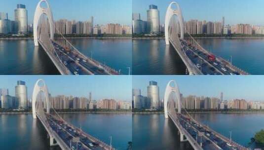 广州猎德大桥上的车流4k航拍视频素材高清在线视频素材下载