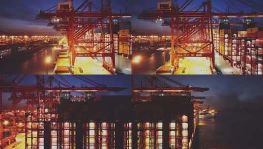 集装箱码头港口夜景高清在线视频素材下载