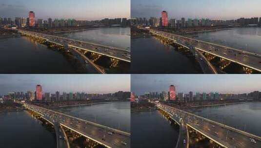 原创 沈阳浑河大桥城市夜景航拍风光高清在线视频素材下载