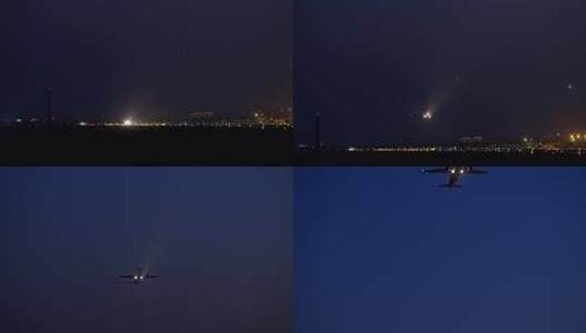 飞机夜晚起飞高清在线视频素材下载