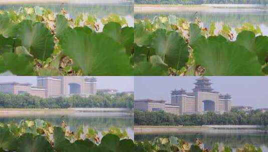 莲花湖公园远眺北京西客站高清在线视频素材下载
