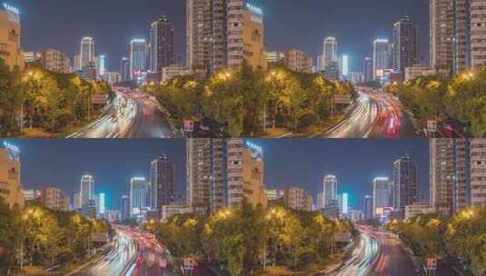 湖南长沙交通车流夜景延时摄影高清在线视频素材下载