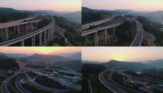 夕阳下的高速路，高速路，互通4K高清在线视频素材下载