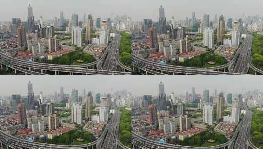 航拍上海延安路高架桥车城市风光高清在线视频素材下载