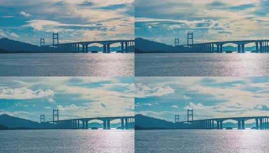 自然风光跨海大桥海洋蓝天白云延时摄影高清在线视频素材下载
