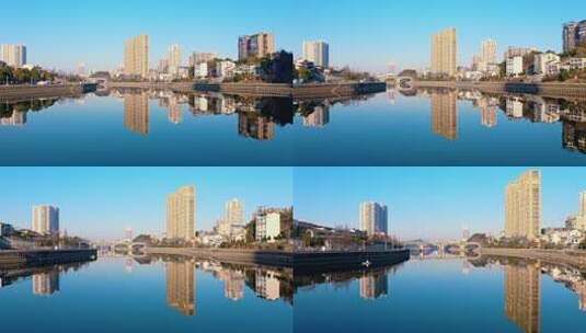 湖北省赤壁市城市航拍日出高清在线视频素材下载