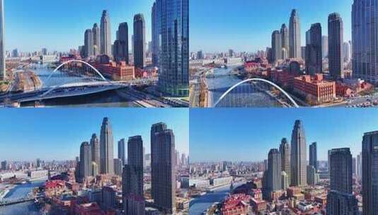 天津市冬季梅河城市风景航拍建筑与天空高清在线视频素材下载