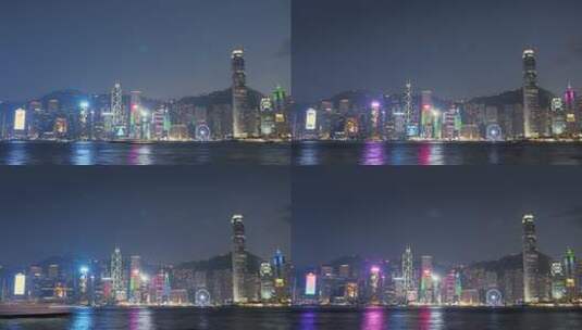 香港沿海夜景维多利亚港延时摄影高清在线视频素材下载