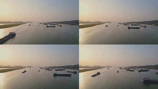 唯美湘江傍晚船只船舶水运交通高清在线视频素材下载