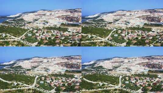土耳其巴利克西尔马尔马拉岛大理石采石场坑与岩石和大理石块的鸟瞰图高清在线视频素材下载