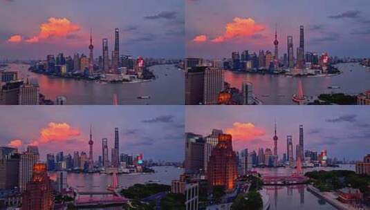 上海天际线傍晚火烧云航拍高清在线视频素材下载