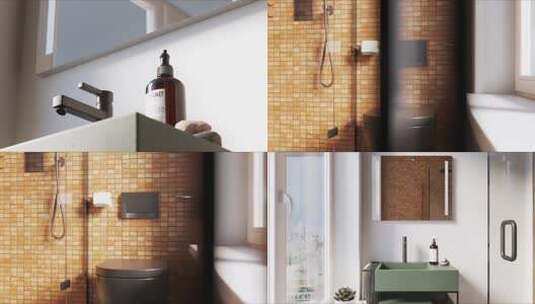 三维浴室  浴室水龙头 干湿分离 花洒高清在线视频素材下载