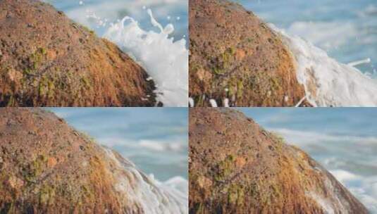 海水浪花拍打岩石高清在线视频素材下载