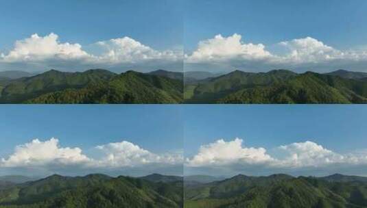 森林航拍山峰云朵山脉原始森林蓝天白云风景高清在线视频素材下载