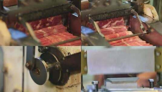 实拍压羊肉卷机器刷羊肉加工流水高清在线视频素材下载