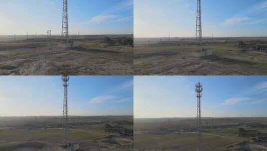 起飞视角的乡村电信塔高清在线视频素材下载