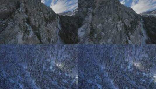 FPV穿越机无人机航拍山脉峡谷白雪森林蓝天高清在线视频素材下载