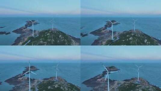 傍晚海岛风车航拍大海风力发电海洋风电风景高清在线视频素材下载