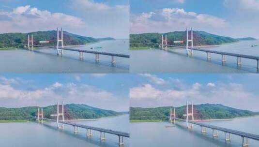 江西湖口鄱阳湖大桥环绕航拍延时高清在线视频素材下载