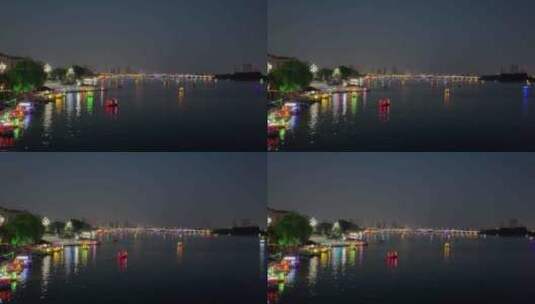 河流游船夜景桥梁远方城市1高清在线视频素材下载