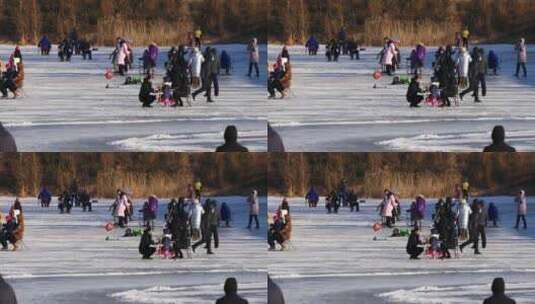 冬天湖面滑冰游玩高清在线视频素材下载