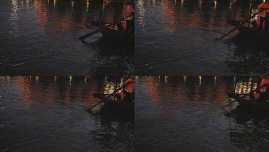 （慢镜头）乌镇小船河中前行船桨摇动特写高清在线视频素材下载