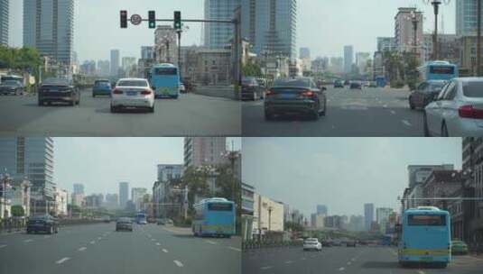 汽车行驶在城市道路车流交通车辆车窗外风景高清在线视频素材下载