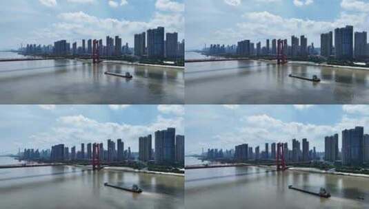 武汉鹦鹉洲大桥航拍高清在线视频素材下载