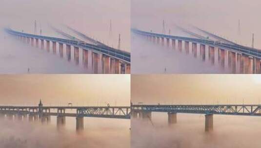 南通长江风光沪苏通长江公铁大桥动车经过高清在线视频素材下载