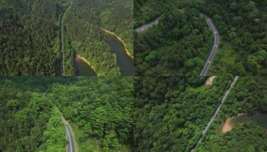 江西新余仙女湖森林环湖公路林间山间道路高清在线视频素材下载