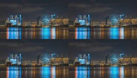 深圳欢乐港湾日落时刻和夜景摩天轮高清在线视频素材下载