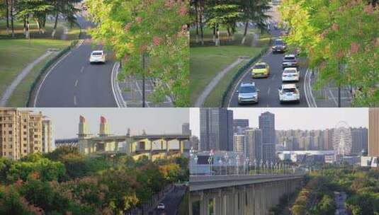 南京长江大桥周边道路秋色风景合集高清在线视频素材下载