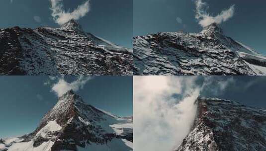 航拍蓝天雪山山峰山脊自然风景登山励志高清在线视频素材下载