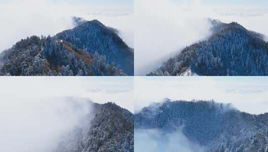 航拍四川西岭雪山风景冬天白雪皑皑云雾缭绕高清在线视频素材下载