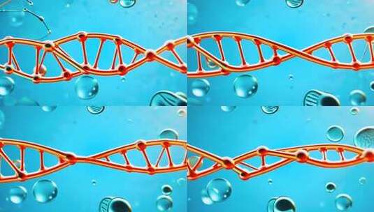 医疗健康药品DNA链条水分子蓝色背景高清在线视频素材下载