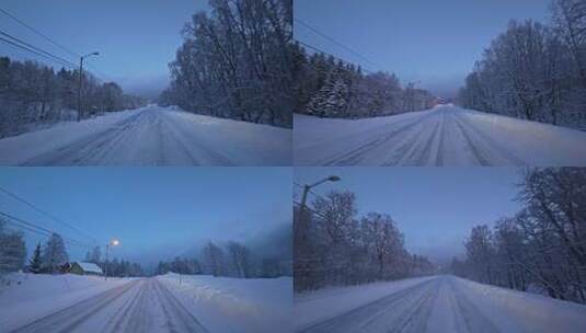 挪威塞尼亚岛北极圈峡湾地貌冬季雪景公路高清在线视频素材下载