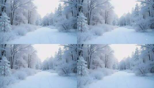 唯美意境冬季树林雪景4k舞台粒子活动背景高清在线视频素材下载