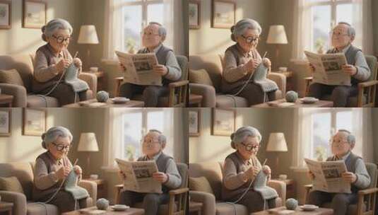 老夫妇居家休闲生活场景高清在线视频素材下载