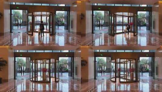 现代建筑酒店旋转门入口高清在线视频素材下载