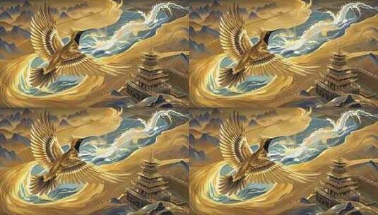 神话故事，金沙粒子神鸟高清在线视频素材下载