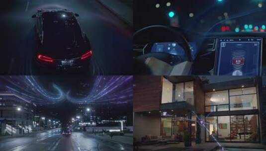 夜晚道路上行驶的黑色汽车高清在线视频素材下载
