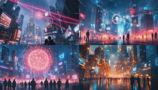 未来赛博都市：物联网络科技构建云端空间高清在线视频素材下载